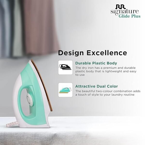 RR Signature Glide Plus 1100-watt Dry Iron | Double Coating Soleplate | Attractive Dual Color| Shock proof handle| 360° Swivel Cord | Non-Stick Teflon Coating l 2 Years Manufacturing Warranty