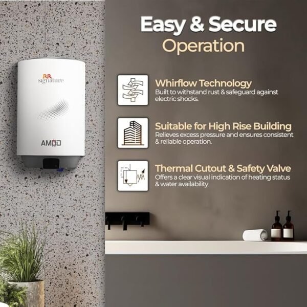 RR Signature Amod BEE 5-Star 10L Water Heater for Home | Storage Water Heater with Whirflow Technology & Copper Heating Element| 2-Year Warranty on Product & 8-Year Warranty on Tank