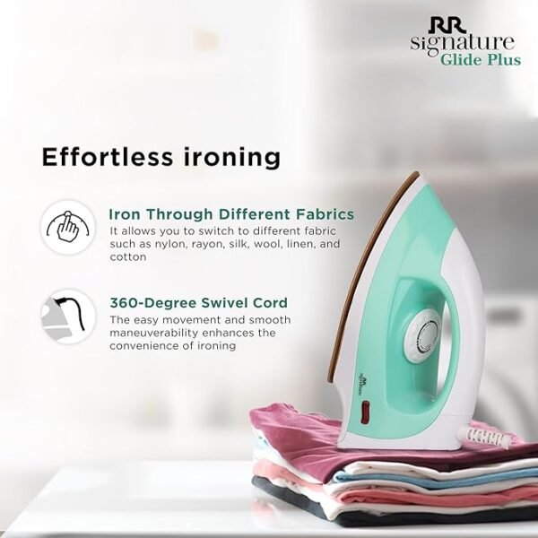 RR Signature Glide Plus 1100-watt Dry Iron | Double Coating Soleplate | Attractive Dual Color| Shock proof handle| 360° Swivel Cord | Non-Stick Teflon Coating l 2 Years Manufacturing Warranty