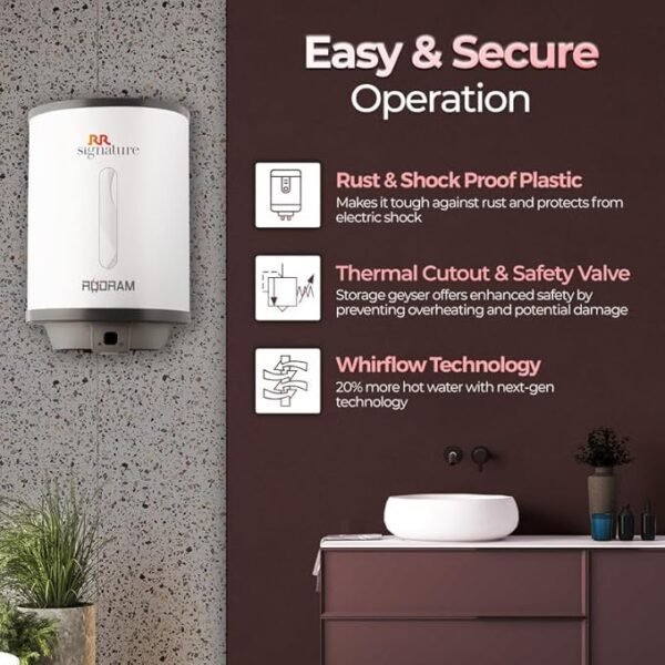 RR Signature Rudram 15L Water Heater for Home | Storage Geyser with Whirflow Technology | 100% Copper Heating Element| Rust & Shock Proof Body| 2 Year Warranty on Product & 8 Year Warranty on Tank