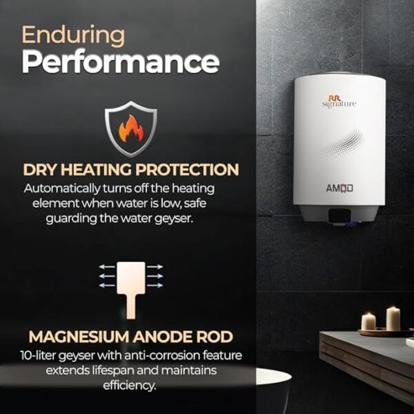 RR Signature Amod BEE 5-Star 10L Water Heater for Home | Storage Water Heater with Whirflow Technology & Copper Heating Element| 2-Year Warranty on Product & 8-Year Warranty on Tank
