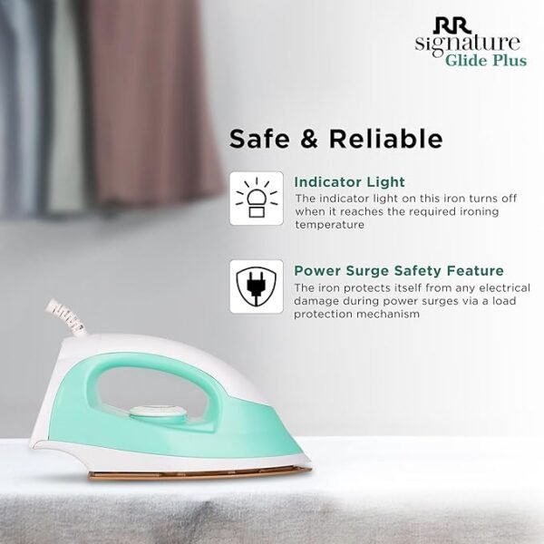 RR Signature Glide Plus 1100-watt Dry Iron | Double Coating Soleplate | Attractive Dual Color| Shock proof handle| 360° Swivel Cord | Non-Stick Teflon Coating l 2 Years Manufacturing Warranty
