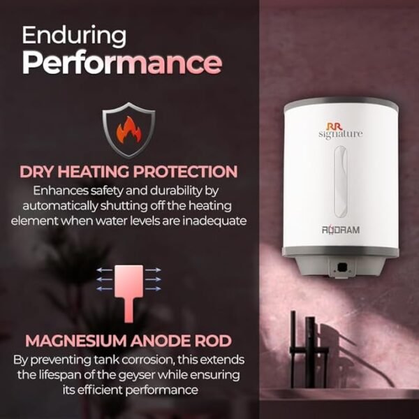 RR Signature Rudram 15L Water Heater for Home | Storage Geyser with Whirflow Technology | 100% Copper Heating Element| Rust & Shock Proof Body| 2 Year Warranty on Product & 8 Year Warranty on Tank