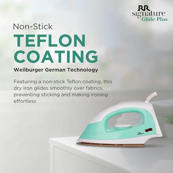 RR Signature Glide Plus 1100-watt Dry Iron | Double Coating Soleplate | Attractive Dual Color| Shock proof handle| 360° Swivel Cord | Non-Stick Teflon Coating l 2 Years Manufacturing Warranty