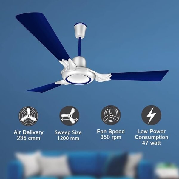 RR Signature London Mayfair 1200MM Designer Ceiling Fan for Home and Office with BEE 3-Star Rating and 40% Energy Saving (2 Year Warranty, Sapphire Blue)