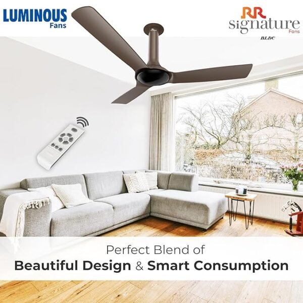 RR Signature New York Chelsea BLDC 1200MM Ceiling Fan for Home with BEE 5-Star Rating, Remote and BLDC Motor (3 + 2 Years Warranty, Caramel Brown)