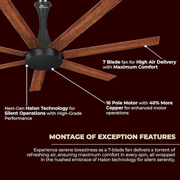 Luminous/RR Signature Aether Flow High Air Delivery Ceiling Fan with 7 Blades, Low Noise, 16 Pole 40% More Copper Motor (Mahogany), 2 Year Warranty