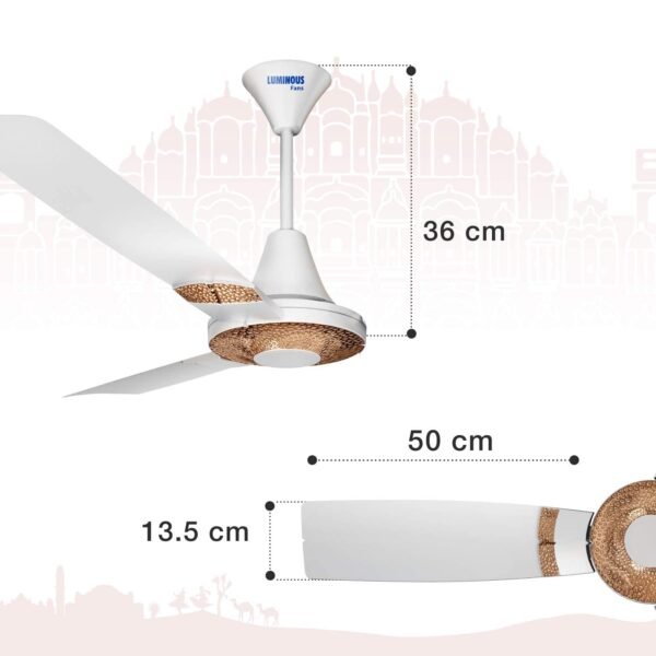 RR Signature Jaipur Tamra 1200mm Designer Ceiling Fan for Home and Office with BEE 3-Star Rating and 40% Energy Saving (2 Year Warranty, Makrana White)