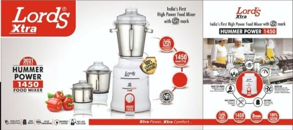 Lords Hummer Power 1450-with 3 Jars | Heavy Duty Mixer Grinder For Hotels