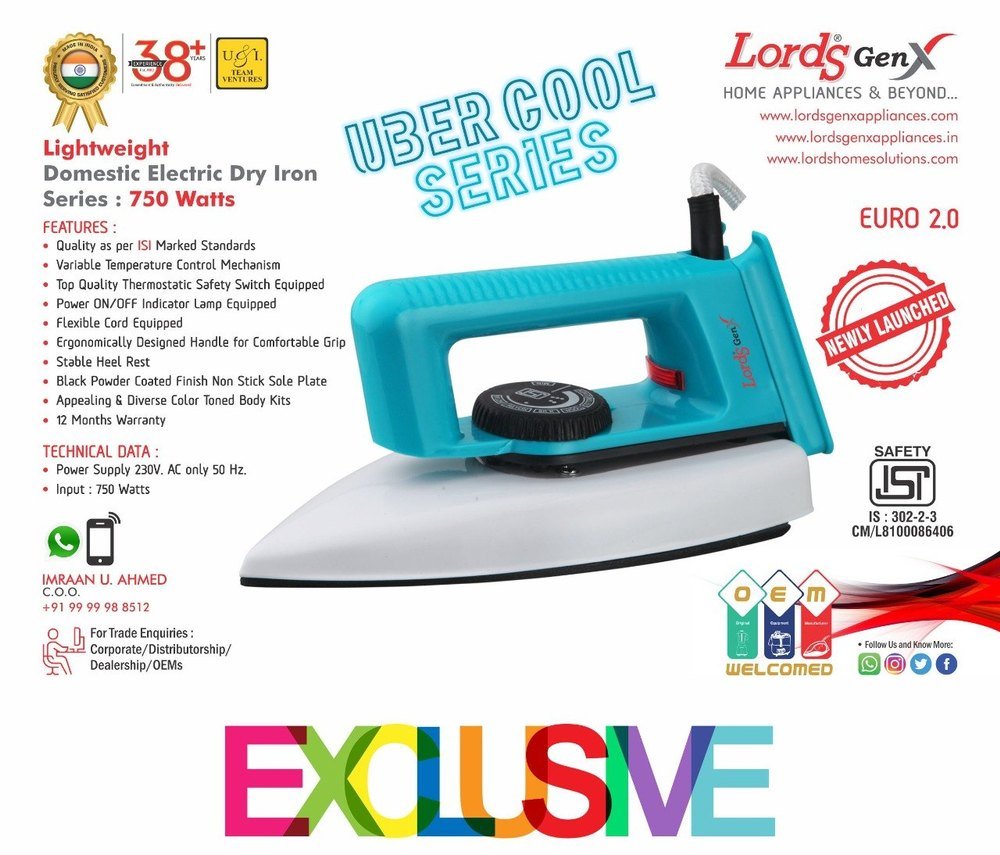 Lords 750 Dry Electric Iron Priety Stylo Lightweight